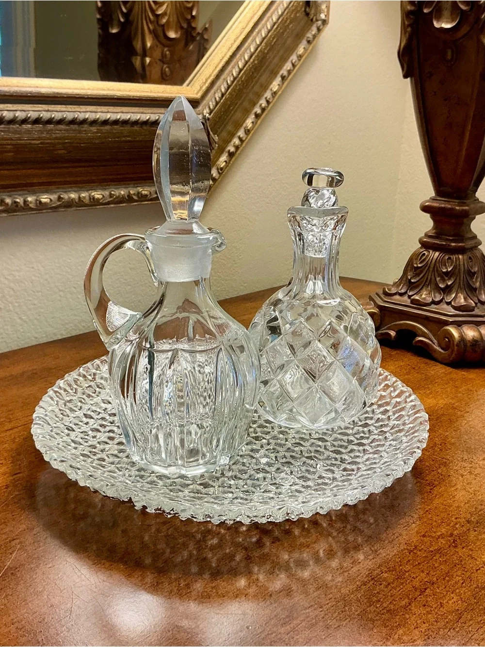 Clear Glass Cruet Set - Elegant Crystal-Style Oil and Vinegar Bottle Set